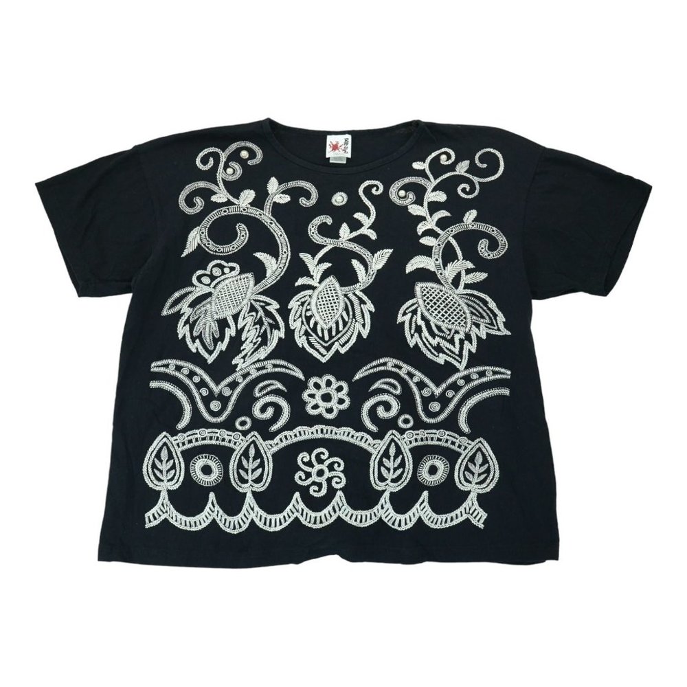 Vintage‎ 90s EZL Size 2XL Women's T Shirt with Pearl Embellishments
